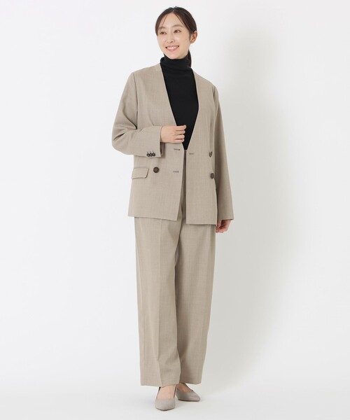 S.ESSENTIALS(エスエッセンシャルズ)の「ウールノーカラージャケット(ノーカラージャケット・レディース・ベージュ/ブラック・38)」の4枚目の写真