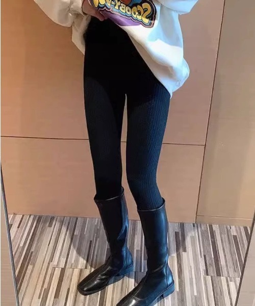 ampm(エーエムピーエム)の「リブニットレギンス/スパッツ/タイツ風パンツ(その他パンツ・レディース・ベージュ/ブラック/グレー・FREE)」の5枚目の写真