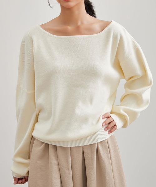 Lace Ladies（レースレディース）の「ウールタッチ ラウンドネック リラックス ニット プルオーバー（Tシャツ/カットソー・レディース・アイボリー/ブラック/ダークグレー/ライトグレー・FREE）」の2枚目の写真