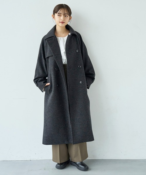 mil（ミル）の「フレアヨーク ウールライクコート【585107】（ステンカラーコート・レディース・ブラック/ベージュ/ブラウン・S/XS）」の2枚目の写真