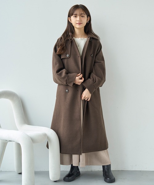 mil（ミル）の「フレアヨーク ウールライクコート【585107】（ステンカラーコート・レディース・ブラック/ベージュ/ブラウン・S/XS）」の4枚目の写真