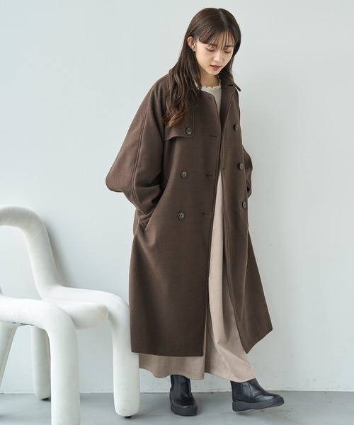 mil（ミル）の「フレアヨーク ウールライクコート【585107】（ステンカラーコート・レディース・ブラック/ベージュ/ブラウン・S/XS）」の5枚目の写真