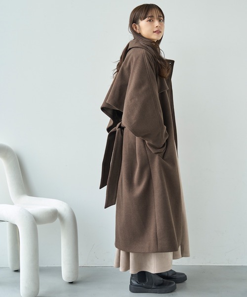 mil（ミル）の「フレアヨーク ウールライクコート【585107】（ステンカラーコート・レディース・ブラック/ベージュ/ブラウン・S/XS）」の6枚目の写真