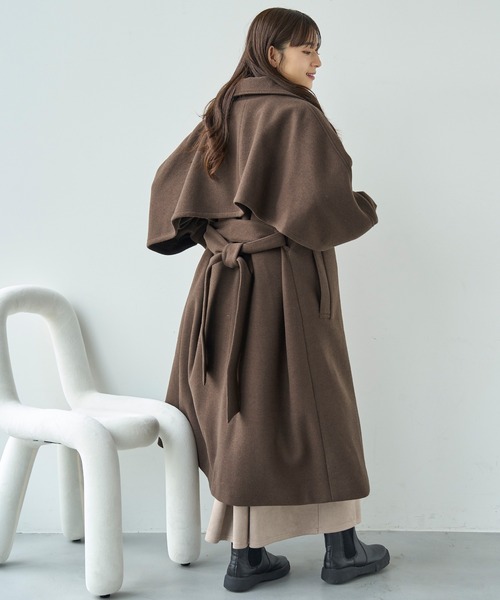 mil（ミル）の「フレアヨーク ウールライクコート【585107】（ステンカラーコート・レディース・ブラック/ベージュ/ブラウン・S/XS）」の7枚目の写真
