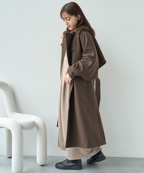 mil（ミル）の「フレアヨーク ウールライクコート【585107】（ステンカラーコート・レディース・ブラック/ベージュ/ブラウン・S/XS）」の8枚目の写真