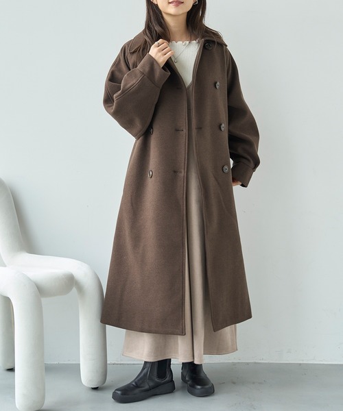 mil（ミル）の「フレアヨーク ウールライクコート【585107】（ステンカラーコート・レディース・ブラック/ベージュ/ブラウン・S/XS）」の9枚目の写真