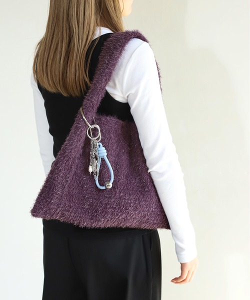 セール】シャギーラメ×レザー調リバーシブルバッグ（ハンドバッグ