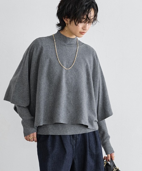 RASW（ラス）の「[RASW]ケープアンサンブルリブニット（ニット/セーター・レディース・杢グレー/ブラック・M/L）」の2枚目の写真