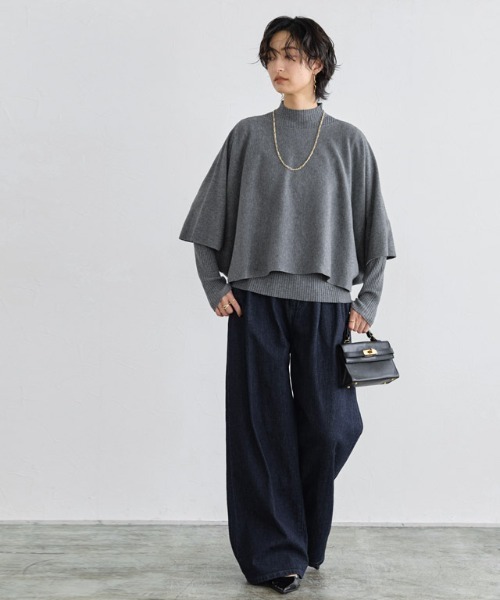 RASW（ラス）の「[RASW]ケープアンサンブルリブニット（ニット/セーター・レディース・杢グレー/ブラック・M/L）」の4枚目の写真