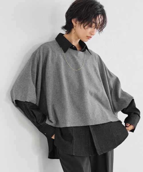 RASW（ラス）の「[RASW]ケープアンサンブルリブニット（ニット/セーター・レディース・杢グレー/ブラック・M/L）」の12枚目の写真