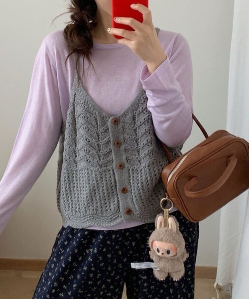 MAISON DE THERESE（メゾン ド テレーズ）の「レイヤード ショートベスト（ベスト・レディース・グレー/グリーン/レッド/イエロー/アイボリー/ブラック/ブルーグリーン・M）」の4枚目の写真