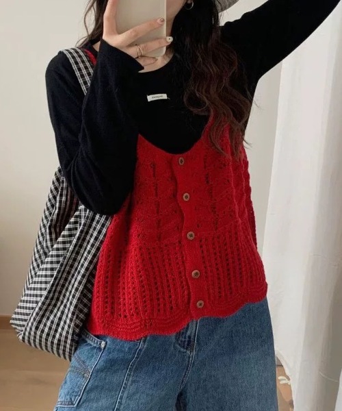 MAISON DE THERESE（メゾン ド テレーズ）の「レイヤード ショートベスト（ベスト・レディース・グレー/グリーン/レッド/イエロー/アイボリー/ブラック/ブルーグリーン・M）」の7枚目の写真