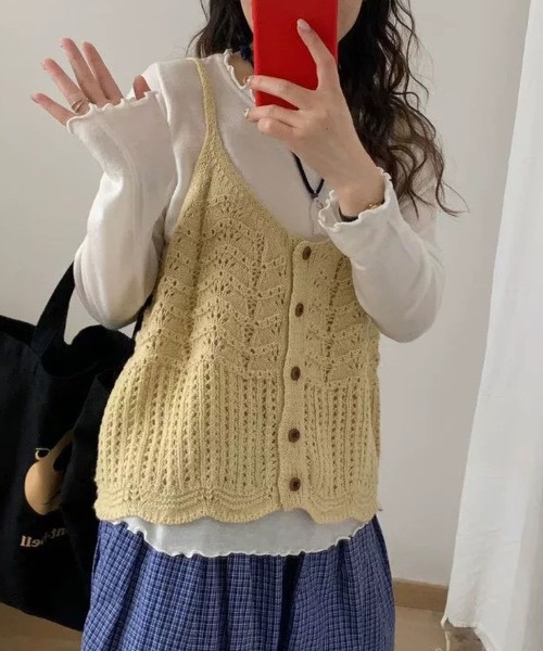 MAISON DE THERESE（メゾン ド テレーズ）の「レイヤード ショートベスト（ベスト・レディース・グレー/グリーン/レッド/イエロー/アイボリー/ブラック/ブルーグリーン・M）」の6枚目の写真