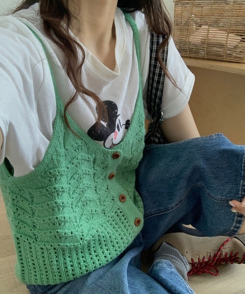 MAISON DE THERESE（メゾン ド テレーズ）の「レイヤード ショートベスト（ベスト・レディース・グレー/グリーン/レッド/イエロー/アイボリー/ブラック/ブルーグリーン・M）」の5枚目の写真