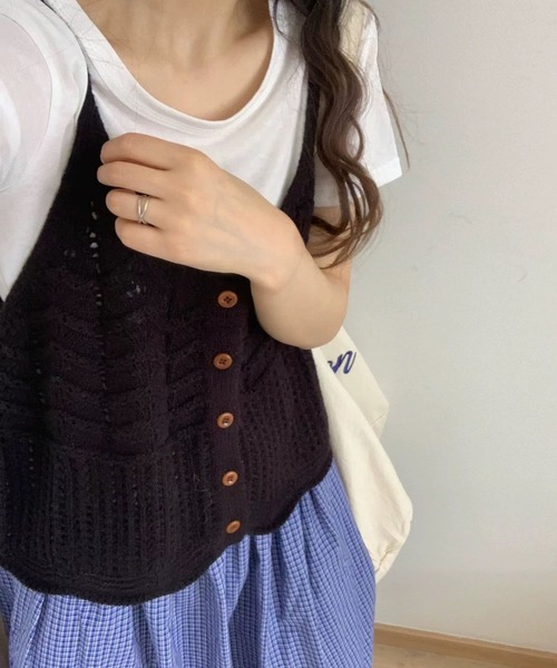 MAISON DE THERESE（メゾン ド テレーズ）の「レイヤード ショートベスト（ベスト・レディース・グレー/グリーン/レッド/イエロー/アイボリー/ブラック/ブルーグリーン・M）」の3枚目の写真