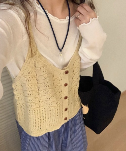 MAISON DE THERESE（メゾン ド テレーズ）の「レイヤード ショートベスト（ベスト・レディース・グレー/グリーン/レッド/イエロー/アイボリー/ブラック/ブルーグリーン・M）」の16枚目の写真