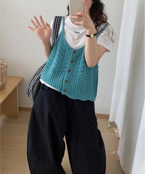 MAISON DE THERESE（メゾン ド テレーズ）の「レイヤード ショートベスト（ベスト・レディース・グレー/グリーン/レッド/イエロー/アイボリー/ブラック/ブルーグリーン・M）」の8枚目の写真