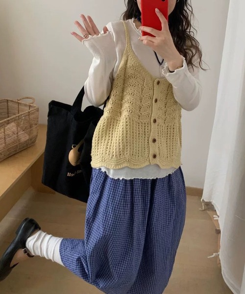 MAISON DE THERESE（メゾン ド テレーズ）の「レイヤード ショートベスト（ベスト・レディース・グレー/グリーン/レッド/イエロー/アイボリー/ブラック/ブルーグリーン・M）」の15枚目の写真