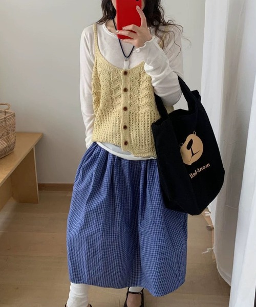 MAISON DE THERESE（メゾン ド テレーズ）の「レイヤード ショートベスト（ベスト・レディース・グレー/グリーン/レッド/イエロー/アイボリー/ブラック/ブルーグリーン・M）」の14枚目の写真