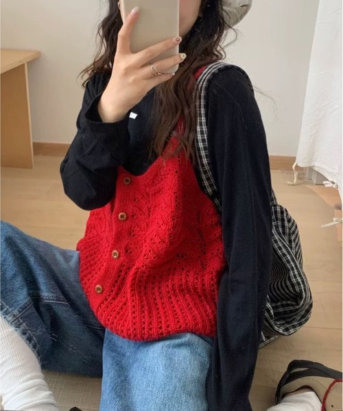 MAISON DE THERESE（メゾン ド テレーズ）の「レイヤード ショートベスト（ベスト・レディース・グレー/グリーン/レッド/イエロー/アイボリー/ブラック/ブルーグリーン・M）」の13枚目の写真