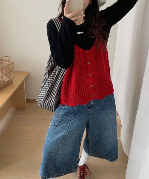 MAISON DE THERESE（メゾン ド テレーズ）の「レイヤード ショートベスト（ベスト・レディース・グレー/グリーン/レッド/イエロー/アイボリー/ブラック/ブルーグリーン・M）」の12枚目の写真