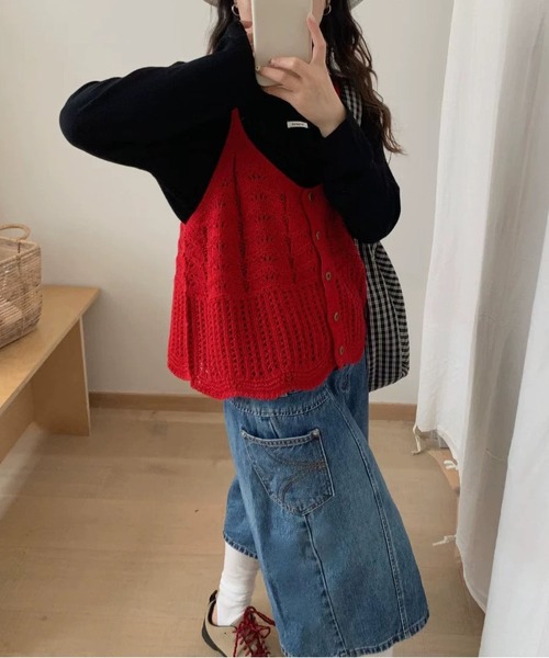 MAISON DE THERESE（メゾン ド テレーズ）の「レイヤード ショートベスト（ベスト・レディース・グレー/グリーン/レッド/イエロー/アイボリー/ブラック/ブルーグリーン・M）」の11枚目の写真