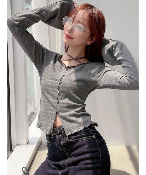 RESEXXY（リゼクシー）の「フロントクロスカットリブトップス（Tシャツ/カットソー・レディース・チャコールグレー/ブラック・FREE）」の18枚目の写真