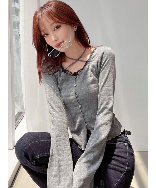 RESEXXY（リゼクシー）の「フロントクロスカットリブトップス（Tシャツ/カットソー・レディース・チャコールグレー/ブラック・FREE）」の19枚目の写真