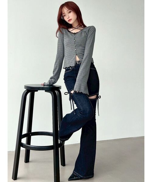 RESEXXY（リゼクシー）の「フロントクロスカットリブトップス（Tシャツ/カットソー・レディース・チャコールグレー/ブラック・FREE）」の22枚目の写真