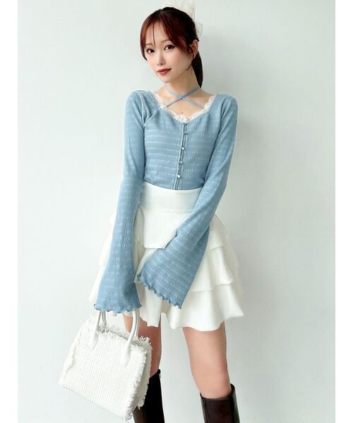 RESEXXY（リゼクシー）の「フロントクロスカットリブトップス（Tシャツ/カットソー・レディース・チャコールグレー/ブラック・FREE）」の12枚目の写真