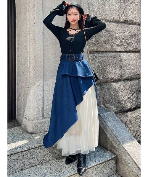 RESEXXY（リゼクシー）の「フロントクロスカットリブトップス（Tシャツ/カットソー・レディース・チャコールグレー/ブラック・FREE）」の16枚目の写真