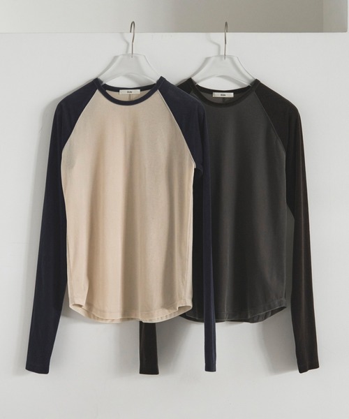 anuke（アンヌーク）の「Sheervelour Baseball T-shirts（Tシャツ/カットソー・レディース・ネイビー/ブラウン・FREE）」の7枚目の写真