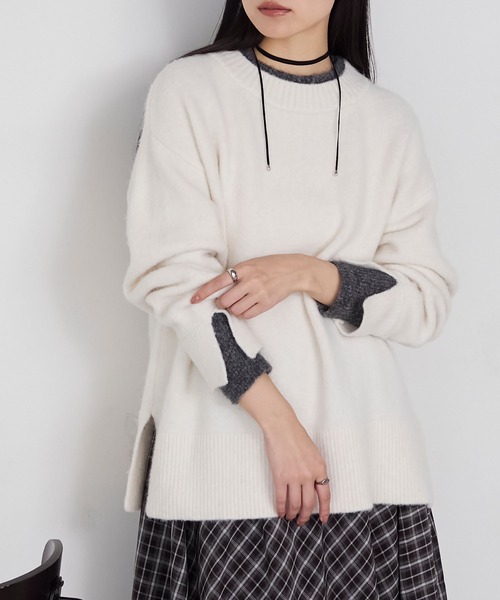forksy.（フォルクシー）の「【forksy.】<エブリデイシリーズ>レイヤード風モックネックニットプルオーバー（ニット/セーター・レディース・ブラウン/ブラック/チャコールグレー/オフホワイト/杢グレー・FREE）」の20枚目の写真