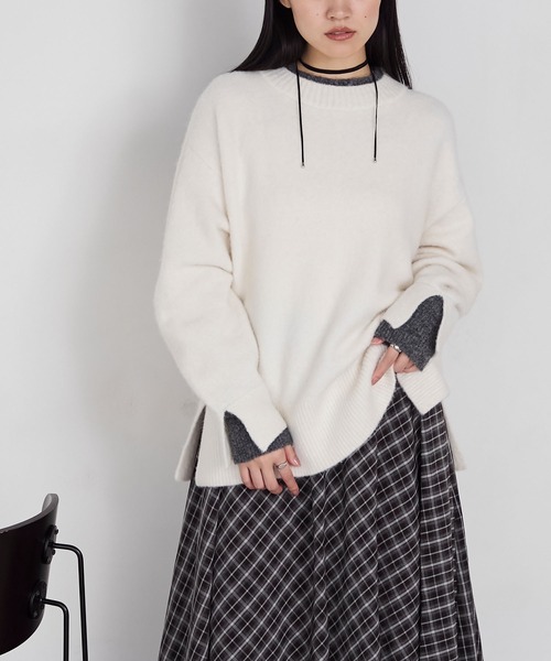 forksy.（フォルクシー）の「【forksy.】<エブリデイシリーズ>レイヤード風モックネックニットプルオーバー（ニット/セーター・レディース・ブラウン/ブラック/チャコールグレー/オフホワイト/杢グレー・FREE）」の21枚目の写真