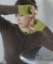 slattgir | 高身長 配色ヘンリーネックニットプルオーバー(指穴つき)(トールサイズ)Essenave(ニット/セーター)