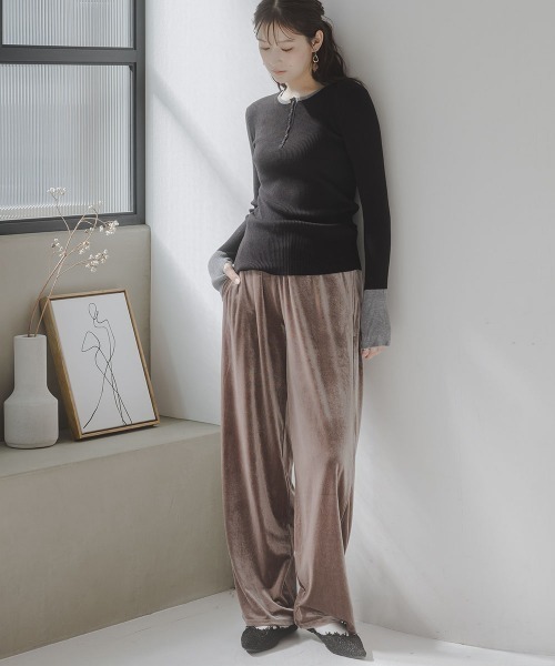 slattgir(スラットジール)の「高身長 配色ヘンリーネックニットプルオーバー(指穴つき)(トールサイズ)Essenave(ニット/セーター・レディース・グレー系/ブラック系・TM/TL/TLL/T3L)」の9枚目の写真