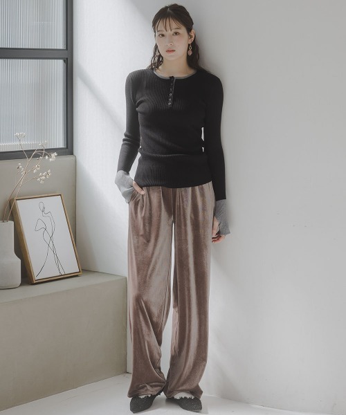 slattgir(スラットジール)の「高身長 配色ヘンリーネックニットプルオーバー(指穴つき)(トールサイズ)Essenave(ニット/セーター・レディース・グレー系/ブラック系・TM/TL/TLL/T3L)」の10枚目の写真