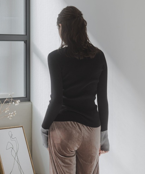 slattgir(スラットジール)の「高身長 配色ヘンリーネックニットプルオーバー(指穴つき)(トールサイズ)Essenave(ニット/セーター・レディース・グレー系/ブラック系・TM/TL/TLL/T3L)」の11枚目の写真