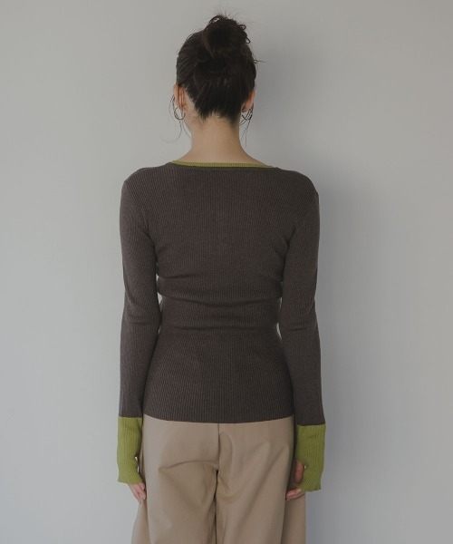 slattgir(スラットジール)の「高身長 配色ヘンリーネックニットプルオーバー(指穴つき)(トールサイズ)Essenave(ニット/セーター・レディース・グレー系/ブラック系・TM/TL/TLL/T3L)」の20枚目の写真