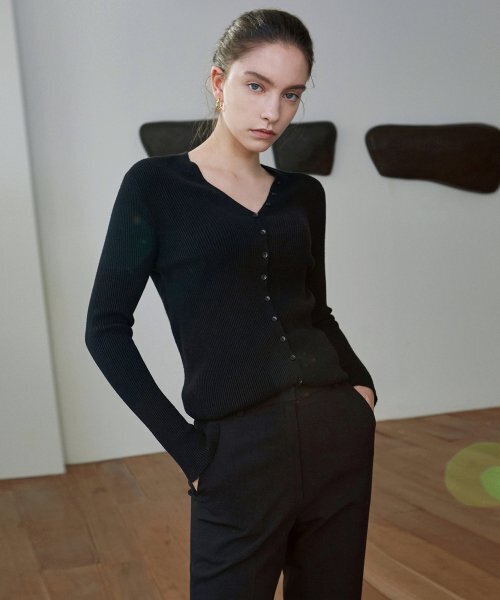 NICK&NICOLE(ニックアンドニコール)の「BUTTON SLIM KNIT CARDIGAN_BLACK(カーディガン/ボレロ・レディース・その他・FREE)」の1枚目の写真