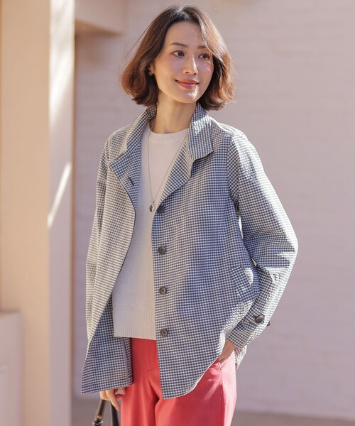 J.PRESS Ladies(J.プレス レディス)の「【春のマストアイテム】Lightストレッチチェック スタンドカラー コート(その他アウター・レディース・ネイビー系3・S/XS)」の1枚目の写真