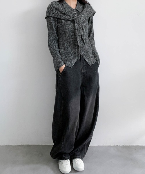 LOWO(ロワ)の「ストール付き ニット 長袖 トップス レディース プルオーバー 秋冬(ニット/セーター・レディース・ブラック/カーキ/ブラウン/キャメル・FREE)」の5枚目の写真