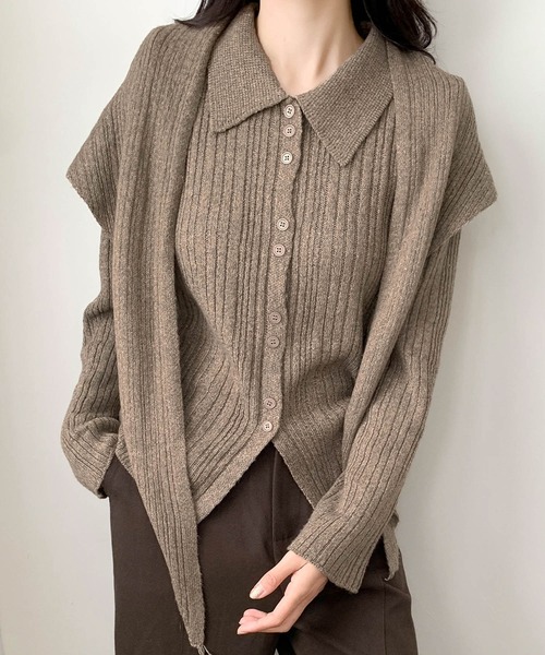 LOWO(ロワ)の「ストール付き ニット 長袖 トップス レディース プルオーバー 秋冬(ニット/セーター・レディース・ブラック/カーキ/ブラウン/キャメル・FREE)」の15枚目の写真