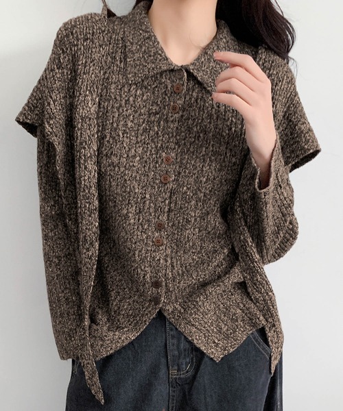 LOWO(ロワ)の「ストール付き ニット 長袖 トップス レディース プルオーバー 秋冬(ニット/セーター・レディース・ブラック/カーキ/ブラウン/キャメル・FREE)」の19枚目の写真