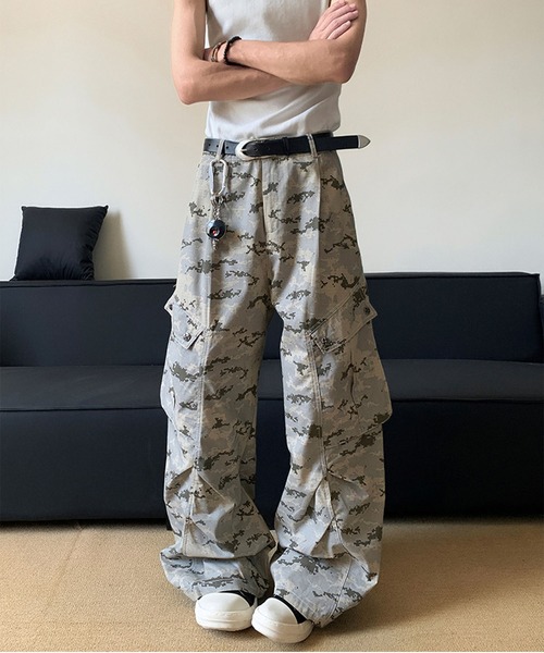 セール】ヴィンテージライク迷彩柄ワイドカーゴパンツ（カーゴパンツ