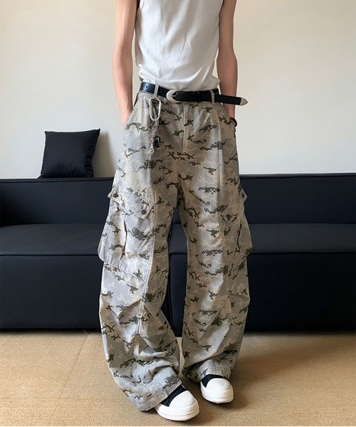 セール】ヴィンテージライク迷彩柄ワイドカーゴパンツ（カーゴパンツ