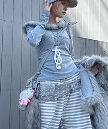 Never mind the XU / Chikashitsu+ | 【nmtc +】fur one shoulder long sleeve / 【エムティーシープラス】ファーワンショルダー長袖Tシャツ(Tシャツ/カットソー)