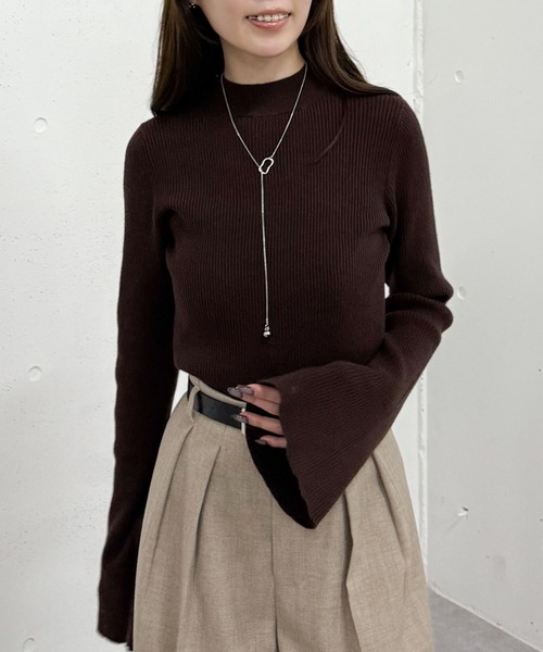 セール】フレアスリーブリブニットプルオーバー（ニット/セーター