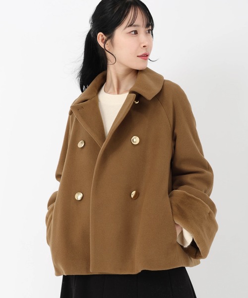 UNIVERVAL MUSE（ユニバーバル ミューズ）の「ラムウールメルトン_袖ファー取り外しコート（その他アウター・レディース・チャコールグレー/モカ・2）」の2枚目の写真