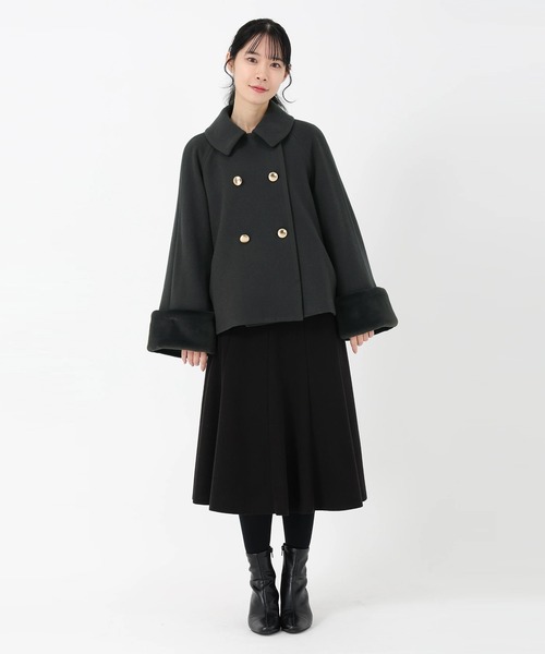 UNIVERVAL MUSE（ユニバーバル ミューズ）の「ラムウールメルトン_袖ファー取り外しコート（その他アウター・レディース・チャコールグレー/モカ・2）」の13枚目の写真